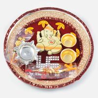 Silver Swastik and Gajanan Rakhi Pooja Thali