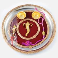 Elegant Ganpati with Gota Work Rakhi Pooja Thali