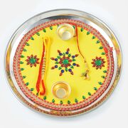 Colorful Painted Kundan Stainless Steel Rakhi Pooja Thali
