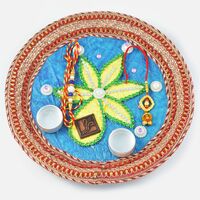 Simple Flower Rakhi Pooja Thali with Ganesha