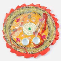 Zardosi with Green Kundan and Pearls Rakhi Pooja Thali