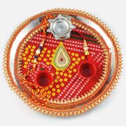 Traditional Chunari Zardosi Kundan Rakhi Pooja Thali
