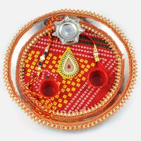 Traditional Chunari Zardosi Kundan Rakhi Pooja Thali
