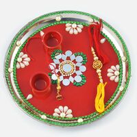 Elegant Pearl and Mirror Flower Designed Rakhi Pooja Thali