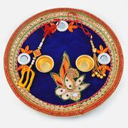 Designer Velvet Gota Leaf Rakhi Pooja Thali