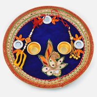 Designer Velvet Gota Leaf Rakhi Pooja Thali