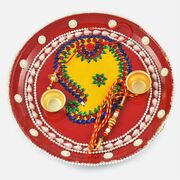 Painted Multi-Colored Kundan and Pearl Rakhi Pooja Thali