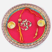 Gota Bordered Om Rakhi Pooja Thali