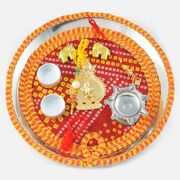 Golden Ganpati Chunri Base Rakhi Pooja Thali