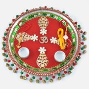 Exquisite Centered Om with Hanging Border Rakhi Pooja Thali