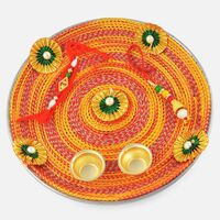 Magnificient Handmade Mauli Designer Rakhi Pooja Thali