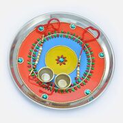 Beautiful Painted Red and Blue Steel Rakhi Pooja Thali