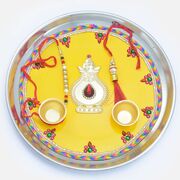 Awesome Yellow Painted Designer Rakhi Puja Thali