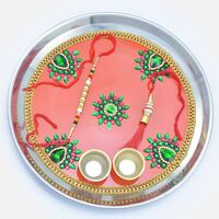 Painted Red Base Decorated Rakhi Pooja Thali