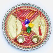 Chunri Base Floral Gotta Work Rakhi Pooja Thali