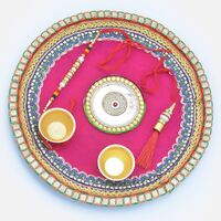 Awesome Gotta Work Zardosi Rakhi Pooja Thali