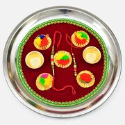 Maroon Base Design Soft Cotton On Flower New Simple Puja Thali