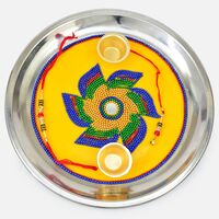 Beautiful Amazing Beads Designed Flower On Yellow Base Rakhi Pooja Thali