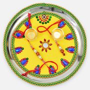 Stunning Looking Awesome Work of Jewel On Yellow Color Puja Rakhi Thali