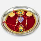 Simple and Amazing Looking Maroon Base Design Shri Ganesha Divine Pooja Thali