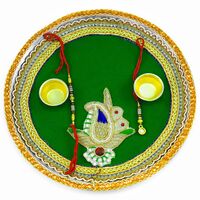 Gota Studded on Green Base Simple and Stunning Looking Attractive Rakhi Pooja Thali