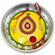 Oval-Designed Handmade Rakhi Pooja Thali with Rakhi Pair