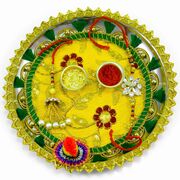 Embroidered Flower and Leaf Designer Rakhi Pooja Thali