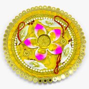 Golden-Themed Rakhi Pooja Thali with Sparkling Lotus Lamp Center