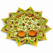 Rajasthani-Style Floral Carved Base Rakhi Pooja Thali