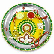 Blinking Colorful Crystal Designer Rakhi Pooja Thali