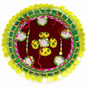 Rakhi Pooja Thali Decorated with Mirrors and Lace