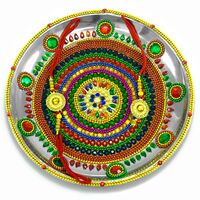 Rakhi Pooja Thali Filled with Multicolor Artificial Crystal Stones