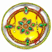 Red and Green Artificial Diamond Floral Rakhi Pooja Thali