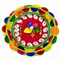 Artificial Shell with Colorful Floral Center Rakhi Pooja Thali