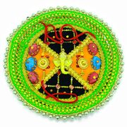 Ganesha Rakhi Pooja Thali Embellished with Colorful Seashells and Beaded Lace