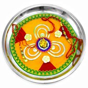 Ganpati Rakhi Pooja Thali on Three Petals with Eye-Catching Bordered Lace