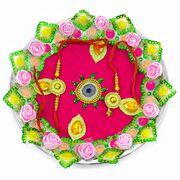 Beautiful Paan Leaf Lace with Flowers on Pink Base Handmade Rakhi Pooja Thali
