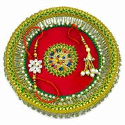 Cutdana Latkan Laced with Beautiful Buti in the Center Rakhi Pooja Thali