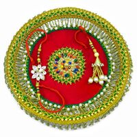 Cutdana Latkan Laced with Beautiful Buti in the Center Rakhi Pooja Thali