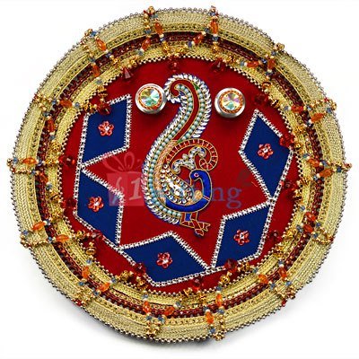 Peacock Kundan Decorated Rakhi Pooja Thali