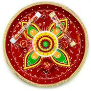 Flower Painted Gota Rakhi Pooja Thali