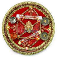 Ganesh Gota Velvet Rakhi Pooja Thali
