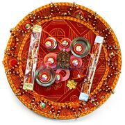 Metalic Ganesha Moli Print Pooja Rakhi Thali