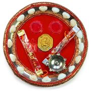 Sheep Ganesha Embroidery Rakhi Pooja Thali