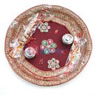 Zari Triple Zardosi Flower Rakhi Pooja Thali