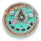 Zardosi Kundan Green Base Rakhi Pooja Thali