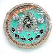 Zardosi Kundan Green Base Rakhi Pooja Thali