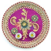 Marvellous Purple Velvet Base Flower Pooja Thali
