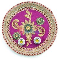 Marvellous Purple Velvet Base Flower Pooja Thali