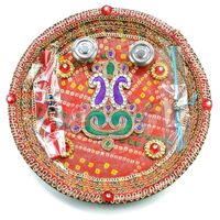 Chundari Print Kundan Kalash Rakhi Pooja Thali 